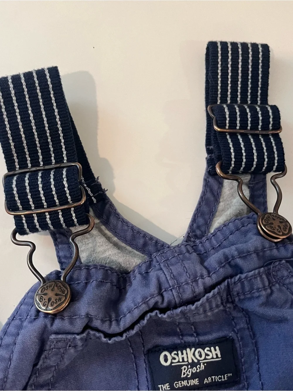 OshKosh B'gosh blue overalls with striped straps 18m